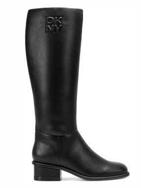 NEW $229 DKNY Black Grained Vegan-Leather 'Manda' Tall Boots, Sz 7.5